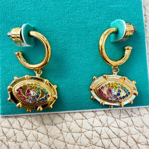 Kurt Geiger London Earrings Evil Eye drop Earrings Pave Crystals Rainbow Gold - Picture 6 of 7